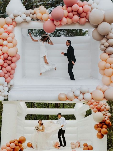 White Bouncy Castle, Wedding Bounce House, White Bounce House, Ball Pool, Bouncy Castle, Wedding Stage Decorations, Ball Pit, Stage Decorations, Castle Wedding