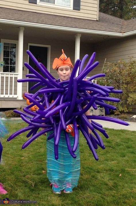 Kelly: Lauren, pinterest, blow up long balloons, attach to a TShirt add nemo's and done. Anemone Costume, Sea Anemone Costume, Finding Dory Decorations, Homemade Costumes For Kids, Sea Creature Costume, Nemo Costume, 2015 Halloween Costumes, Sea Anemone, Homemade Costume