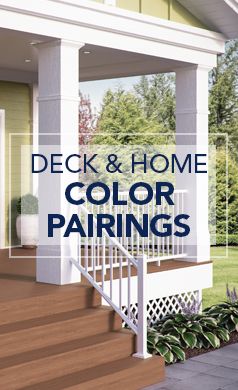 When choosing a composite deck color, keep in mind your home’s interior home style, exterior siding style and color, and even the color tones within your landscape. Porch Colors Paint Decks, Porch Colors For Tan House, Front Porch Deck Color Ideas, Front Porch Composite Decking Ideas, Porch Deck Colors, Painted Decks Colors Ideas Brown, Deck Stain Colors With Tan Siding, Deck Railing Colors Ideas Paint, Exterior Deck Paint Colors