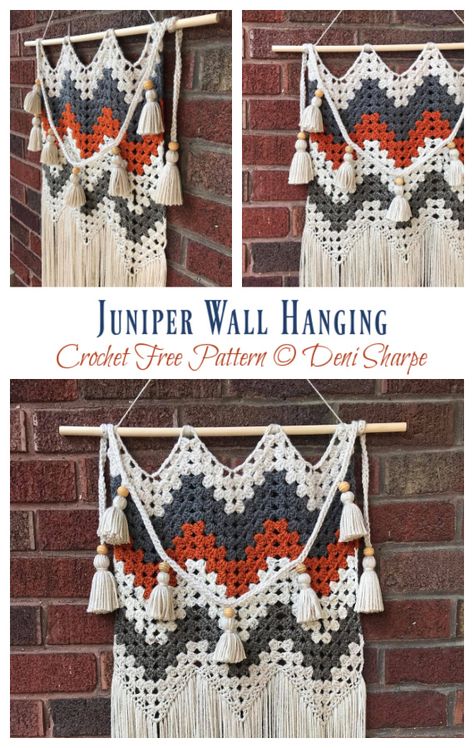 Juniper Wall Hanging Crochet Free Pattern Free Crochet Wall Hanging Patterns Boho, Free Crochet Wall Hanging Patterns, Crochet Wall Hanging Pattern Free, Knit Wall Hanging, Dream Catcher Crochet, Wall Hanging Dream Catcher, Wall Hanging Crochet, Home Decor Macrame, Knitting Things