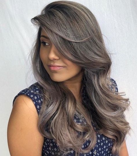 Brown Hair with Subtle Silver Highlights Silver Hair Toner, Dark Silver Hair, Brown Hair With Silver Highlights, Silver Hair Color Ideas, Blue Hair Highlights, Silver White Hair, Silver Blonde Hair, Hair Adviser, Silver Highlights