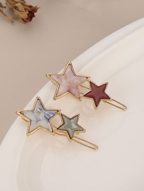 Cute Hair Pins Korean, Star And Moon Hair Clips, Silver Star Hair Clips, Pink Star Hair Clip, Minimalist Hair, Geometric Hair Clip, Star Decor, Dragon Earrings, Gift Inspo