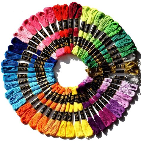 Amazon.com: Kocean100％Cotton Embroidery ＆CrossStitch Floss- Bracelets String - Crafts Floss - 52pcs Premium Rainbow Color Embroidery Thread and Free Set of 4pcs Metallic embroidery thread: Arts, Crafts & Sewing Embroidery Thread Colors, Embroidery Thread Crafts, Threaded Bracelets, String For Bracelets, Embroidery Thread Bracelets, Threads For Embroidery, Bracelets Embroidery, Friendship Bracelet String, Bracelets String