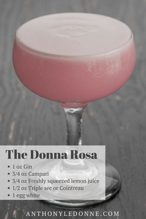 The Donna Rosa — Jasmine Cocktail, Cocktail Pink, Cocktails To Try, Diy Hack, Gin Drinks, Pink Drink, Boozy Drinks, Fancy Drinks, Cocktail Drinks Recipes