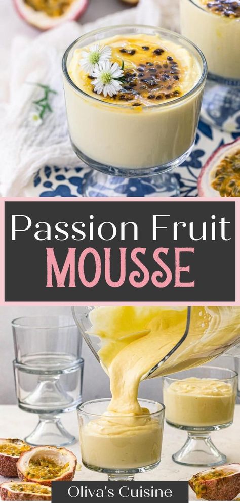 Brazilian Dessert, Desert Fruit, Fruit Mousse, Passion Fruit Mousse, Brunch Dessert, Mousse Cups, Passionfruit Recipes, Brazilian Desserts, Dessert Mousse