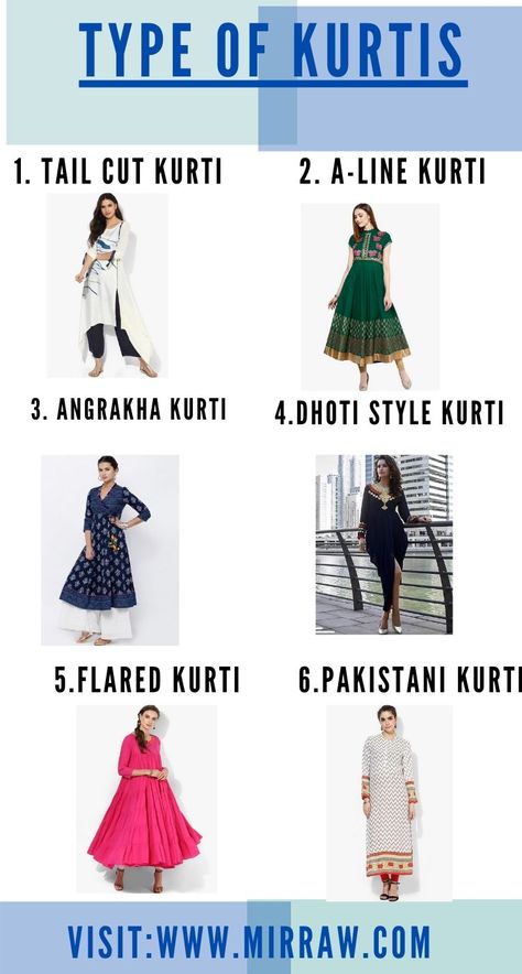 New Trending Kurtis, Women's Kurti Designs, Trending Kurtis For Women, Types Of Kurti With Name, Kurti Patterns Ideas Stylists, Types Of Kurtas For Women, Salwar Types, Types Of Indian Dresses Names, How To Style A Kurti