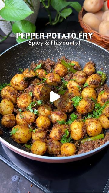 Mounika Erukulapati on Instagram: "Pepper Potato Fry🔥

I really like this to pair up with some sambar rice or rasam rice or even curd rice which is the ultimate comfort meal. 
When you are bored of eating regular potato fry, Try this spicy and flavourful pepper potato fry. I am sure you all love this❤️

👉Ingredients for pepper masala:
Black pepper - 1 tbsp
Cumin seeds - 1 tsp
Coriander seeds - 1 tbsp
Fennel seeds - 1 tsp
Dry red chillies - 5 (medium spice)
(Adjust spice as per your requirements)
Roast all the above ingredients until they are aromatic. Cool down and grind into fine powder. 

👉Ingredients for rest of the process:
Baby potatoes - 500g
(You can use normal potatoes too)
Oil - 3 tbsp
Cumin seeds - 1/2 tsp
Mustard seeds - 1/2 tsp
Green chillies - 3
Curry leaves - 1 sprig
Onion Rasam Rice, Sambar Rice, Potato Fry, Curd Rice, Cumin Seeds, Mustard Seeds, Chops Recipe, Baby Potatoes, Indian Street Food