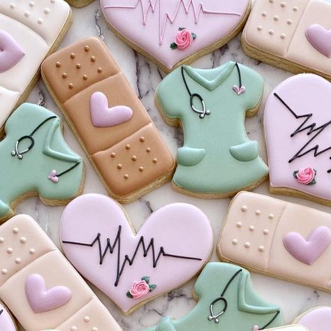 Health Cookies, Medical Cookies, Thank You Cake, Nurse Cookies, Nursing Cake, Thank You Cookies, Sugar Cookie Royal Icing, Iced Sugar Cookies, Graduation Cookies