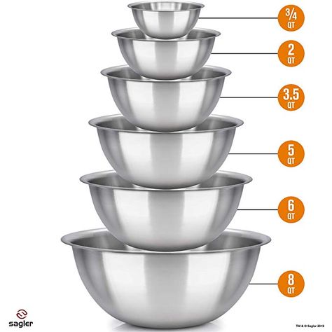 Amazon.com: mixing bowls - mixing bowl Set of 6 - stainless steel mixing bowls - Polished Mirror kitchen bowls - Set Includes ¾, 2, 3.5, 5, 6, 8 Quart - Ideal For Cooking & Serving - Easy to clean - Great gift: Kitchen & Dining Mirror Kitchen, Cookie Bowls, Popcorn Bowl, Mixing Bowl Set, Soft Chocolate Chip Cookies, Stainless Steel Mixing Bowls, Stainless Steel Bowls, Kitchen Bowls, Best Chocolate Chip Cookie