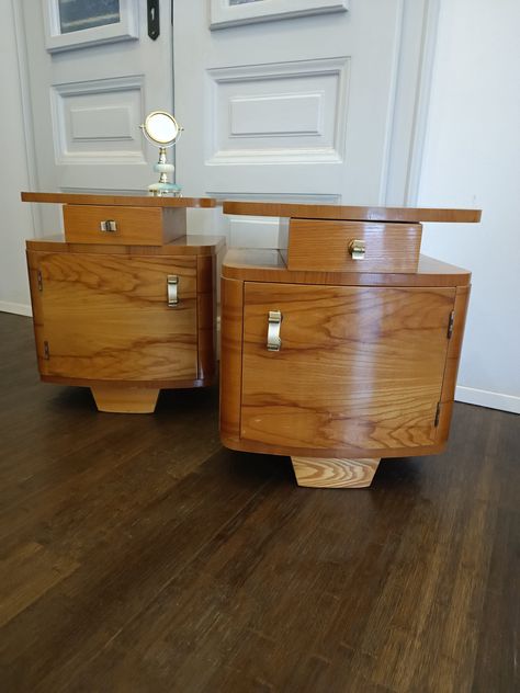 Vintage Yugoslavian Nightstand Table/set of 2/Art Deco/Retro Modern Nightstands/ Yugoslavian Console Tables Vintage Furniture Makeover, Modern Nightstands, Nightstand Table, Vintage Furniture Design, Custom Wood Furniture, Vintage Nightstand, Deco Retro, Art Deco Table, Modern Nightstand