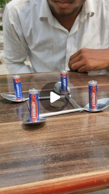 Rishikesh Kumar on Instagram: "Battery and coin experiment #tiktok #science #experiment" Forks And Batteries Experiment, Science Experiments With Batteries, Fork Battery Coin Experiment, Battery Spoon Coin Experiment, Chemical Reaction Experiments, Diy Experiments, Diy Science Projects, Physics Projects, Wood Repair