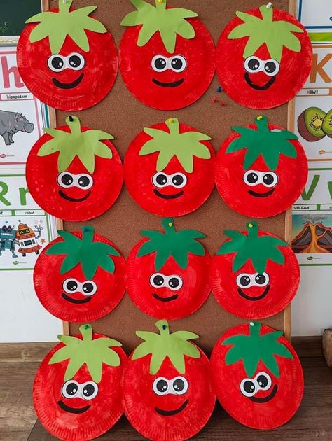 Vegetables Craft For Preschool, Vegetable Art And Craft Preschool, Fruit Art And Craft For Preschool, Food Preschool Crafts, Fruit And Vegetable Crafts For Preschool, Tomato Craft, Vegetables Art And Craft For Preschool, Vegetable Preschool Activities, Health And Nutrition Crafts For Toddlers