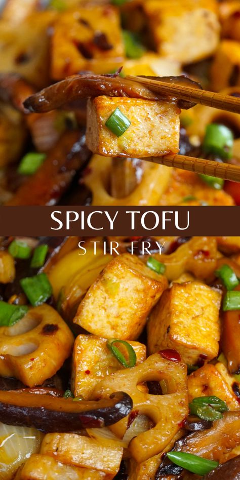 Malaysian Tofu Recipes, Spicy Tofu Stir Fry, Chinese Fried Tofu, Tofu Shrimp Recipes, Tofu Mushroom Stir Fry, Stir Fry Tofu Recipes, Vietnamese Tofu Recipes, Tufo Recipes Tofu, Tufo Recipe