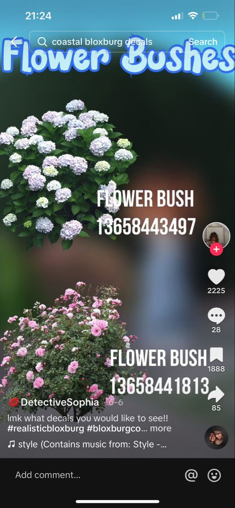 Flower Bush Codes Bloxburg, Bushes Decals Bloxburg, Bloxburg Decals Codes Bush, Roblox Bloxburg Plant Decals, Flower Bloxburg Codes, Bloxburg Realistic Plant Decal Codes, Roblox Flower Decals, How To Make Custom Plants In Bloxburg, Bloxburg Custom Trees