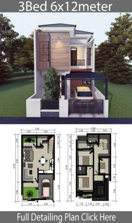 Narrow House Plans, Two Story House Design, 2 Storey House Design, Two Story House, A Small House, Duplex House Plans, Simple House Design, Narrow House, House Construction Plan