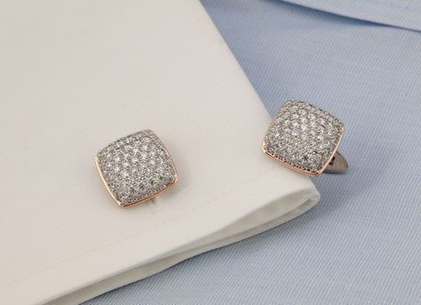 Diamond Cufflinks, Diamond Cufflink, Platinum Rose Gold, Rose Gold Diamonds, Cuff Links, Druzy Ring, Pave Diamonds, Fathers Day Gifts, Gold Diamond