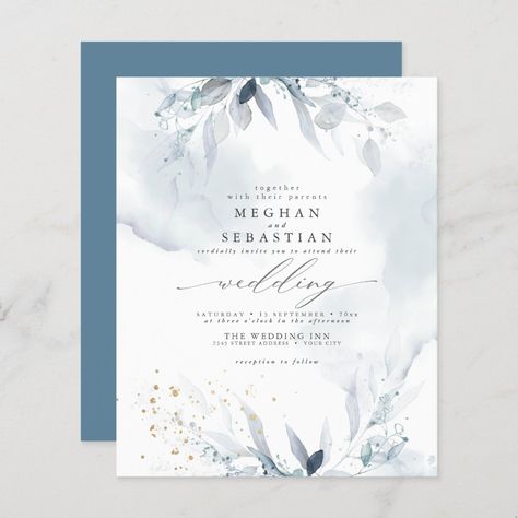 Budget But Beautiful Dusty Blue Watercolor Size: 4.5" x 5.6". Color: Satin. Gender: unisex. Age Group: adult. Cottagecore Wedding, Low Budget Wedding, Violet Wedding, Rustic Watercolor, Wedding Watercolor, Budget Wedding Invitations, Blue Invitation, Foliage Wedding, Handwritten Calligraphy