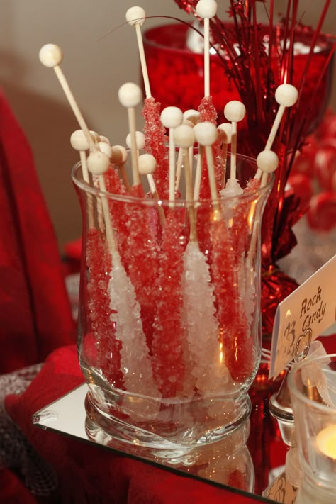 Red Party Tray Ideas, Red Black And Gold Candy Table, Red Sweet 16 Decorations Candy Table, Red Candy Table Ideas, Red White And I Do Engagement Party, Red And White Sweet 16, Red And White Party Theme, Red White And Black Grad Party Ideas, Red And White Grad Party