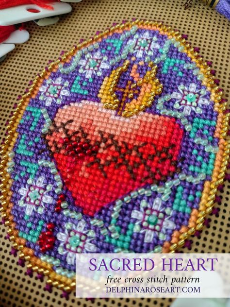 Holy Family Hearts, Religious Cross Stitch Patterns, Heart Cross Stitch Pattern, Cross Stitch Material, Heart Cross Stitch, Catholic Cross, Needlework Shops, Cross Stitch Heart, Religious Cross