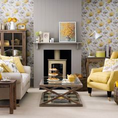 Grey living room with yellow accents | Yellow and grey decorating ideas | Ideal Home | Housetohome.co.uk Grey And Yellow Living Room, Yellow Decor Living Room, Traditional Design Living Room, Furnitur Ruang Keluarga, Yellow Living Room, Living Room Color Schemes, Trendy Living Rooms, Room Color Schemes, Brown Living Room