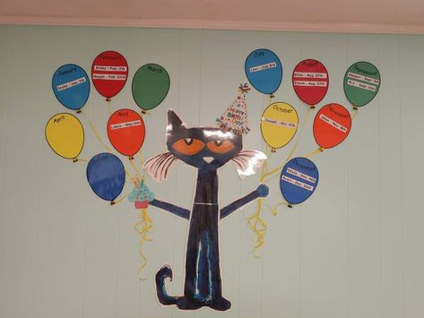 Pete The Cat Birthday Board, Pete The Cat Themed Classroom, Pete The Cat Classroom Theme Decor, Pete The Cat Decorations, Pete The Cat Classroom Theme, Pete The Cat Classroom, Rainbow Theme Classroom, Kindergarten Decor, Kindergarten Classroom Themes