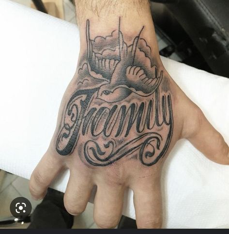 Family Tattoos Designs, Family Hand Tattoos For Men, Men’s First Tattoo Idea, Right Hand Tattoo Men, Memorial Hand Tattoos, Only The Family Tattoo, Family Hand Tattoo, Men S Hand Tattoo, Mens Family Tattoos