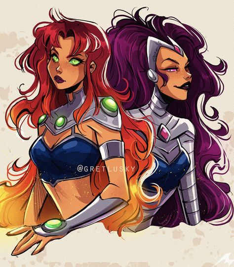 Star fire and black fire Teen Titans Starfire, Starfire And Raven, Star Fire, Nightwing And Starfire, Original Teen Titans, Dc Comics Girls, Teen Titans Fanart, Teen Titan, Harley Quinn Art