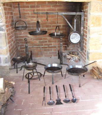 Fireplace & Cooking | Hoffman's Forge Black Mantle Fireplace, Hearth Cooking, Primitive Cooking, Parrilla Interior, Primitive Fireplace, Cooking Hearth, Fireplace Cooking, Black Mantle, Fire Tools