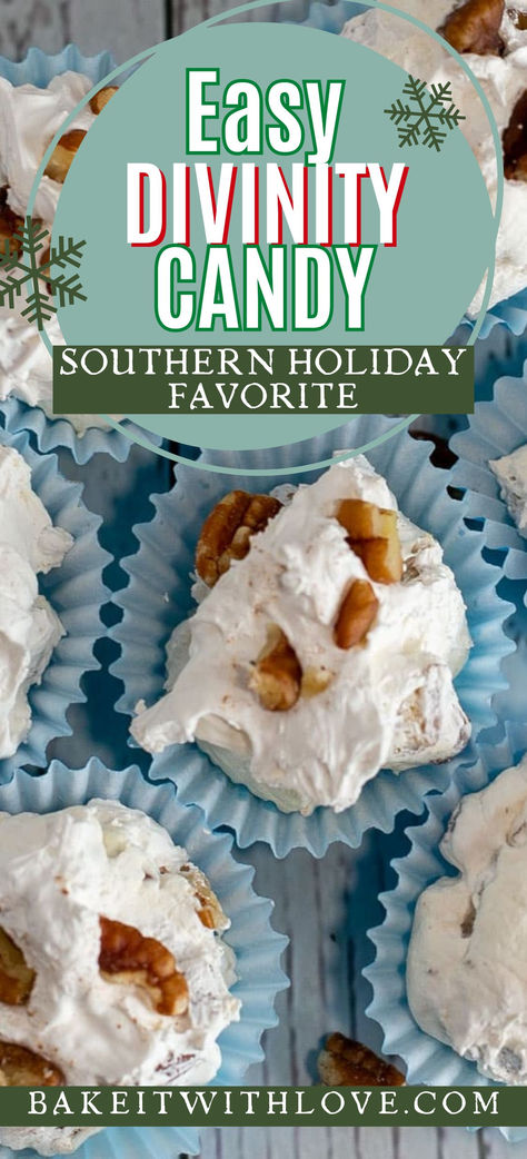 Southern Divinity Candy Southern Divinity Candy, Old Fashioned Divinity Candy, Angel Food Christmas Candy, Divinity Candy Microwave, Best Divinity Recipe, Microwave Divinity Candy Recipe, How To Make Divinity Candy, Old Fashioned Hard Candy Recipes, Homemade Divinity Candy