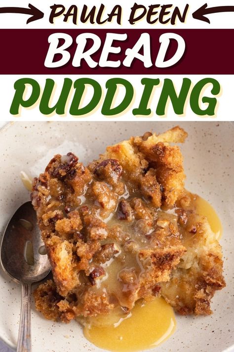 Looking for a cozy fall dessert? Paula Deen's bread pudding is for you! This bread pudding features sugared pecans, creamy custard, and brandy butter sauce. Turtle Bread Pudding, Martha Stewart Bread Pudding, Bread Pudding With Pecans, Paula Deen Bread Pudding Recipe, Bourbon Pecan Bread Pudding, Best Bread Pudding Recipe Paula Deen, Cajun Bread Pudding, Small Batch Bread Pudding, Pioneer Woman Bread Pudding