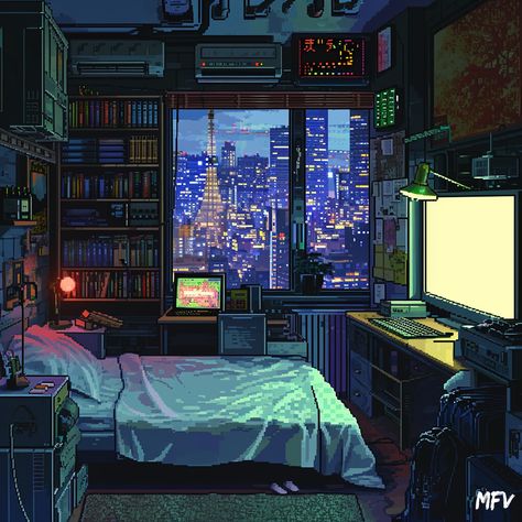 Cyberpunk Aesthetic Room, Cyberpunk Bedroom, Cyberpunk Room, Celebrity Bedrooms, Futuristic Interior Design, Vibe Rooms, Retro Games Room, Building Aesthetic, Pixel Animation