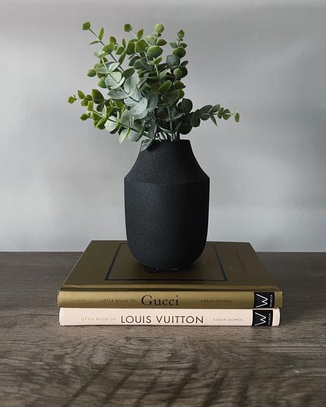 Home decor. Faux plant. Designer books. Plant Decor Aesthetic, Book Decoration Ideas, Tom Ford Book, Book Home Decor, Louis Vuitton Book, Books Coffee Table, Books For Decor, Designer Books, Coffee Table Plants