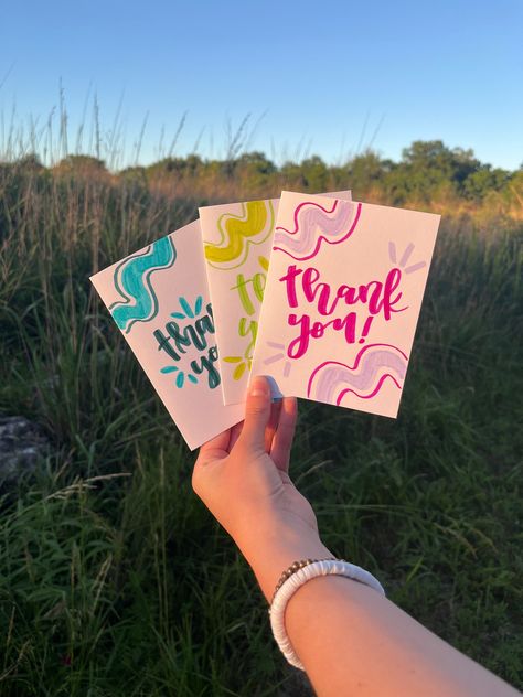 These cards are hand-made on quality cardstock that is perfect for sending a fruity thank you! Each individual card is 4.25 in x 5.5 when folded as pictured. The inside is left blank leaving the perfect amount of space to leave a sweet note. There are 3 different cards included in the pack that each come with a blank envelope. Thanks for shopping small! Cute Handmade Thank You Cards, Small Thank You Cards, Staff Appreciation Cards, Easy Diy Thank You Gifts, Cute Note Ideas For Friends, Thank You Card Aesthetic Diy, Ideas For Thank You Cards, Thank You Note Design, Thanks You Cards