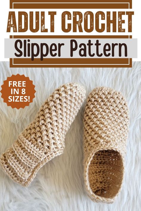 Stay cozy with this adult crochet slipper pattern - perfect for beginners! Learn how to crochet slippers with our quick and easy crochet slippers free pattern. These simple and easy slipper patterns are designed especially for beginners, featuring clear instructions for the perfect slippers crochet pattern. You'll love how fast these work up - perfect for last-minute gifts or treating yourself to cozy feet! Crochet Slipper Sole Pattern Free, Medium Weight Yarn Crochet Patterns Free, Crochet Booties For Women, Crochet Patterns Intermediate, Crochet Easy Christmas Gifts, Crochet Kids Slippers Free Pattern, Easy Crochet Socks For Beginners, Crochet Ideas Chunky Yarn, Crochet Slipper Pattern Free