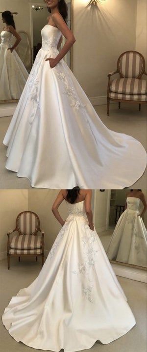 Wedding Dresses Wedding Core, Dresses With Pockets, Prom Dresses With Pockets, Pretty Wedding Dresses, Dream Wedding Ideas Dresses, Wedding Aesthetic, Satin Wedding Dress, Classy Wedding, Pretty Dress