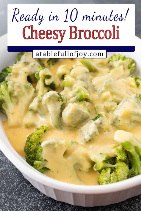 Easy Cheesy Broccoli, delicious broccoli and a tasty cheddar cheese sauce come together in less than 10 minutes for a delicious easy side dish! Perfect for a night in or a backyard bbq! Frozen Broccoli And Cheese Recipes, Easy Broccoli Side Dish, Healthy Broccoli And Cheese, Cheesy Broccoli And Cauliflower, Broccoli With Cheese Sauce, Easy Cheesy Broccoli, Broccoli Cauliflower Recipes, Broccoli Cheese Bake, Broccoli Recipes Side Dish