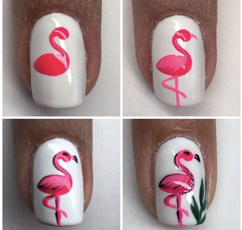 Nail Art Creative, Nail Art Designs Valentines, Nail Art Designs Valentines Day, Nail Designs For Beginners, Cartoon Nail Art, Easy Nail Designs, Summer Nails Ideas, Flamingo Nails, Quick Nail Art