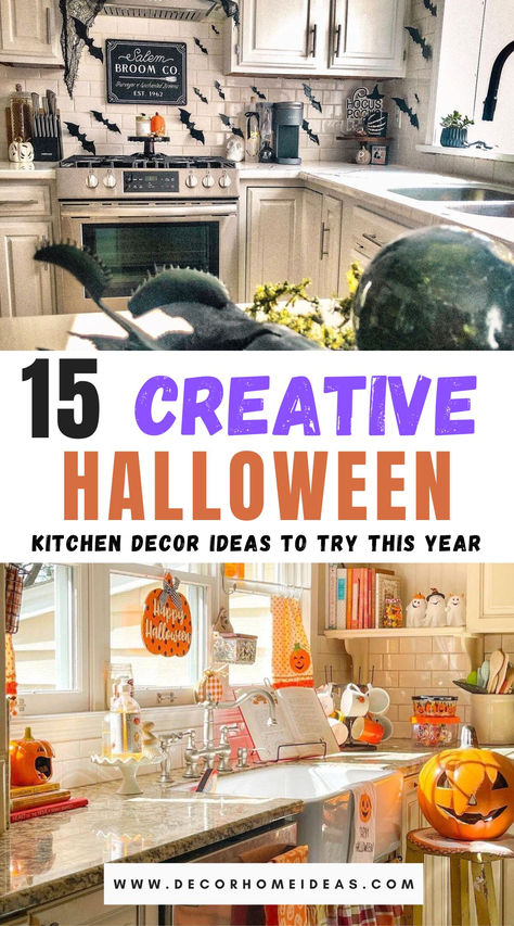 Give your kitchen a spooky makeover with these 15 hauntingly creative Halloween decor ideas! From eerie utensil holders to ghostly garlands and creepy countertop accents, these ideas will transform your kitchen into a festive fright zone. Explore unique ways to bring Halloween magic to life! Spooky Kitchen, Halloween Kitchen Decor, Utensil Holders, Halloween Decor Ideas, Countertop Display, Kitchen Decor Ideas, Halloween Kitchen, Halloween Magic, Spooky Decor