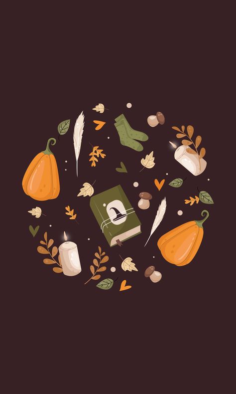 Wreath with hygge autumn elements. Vector illustration on dark background Fall Vector Illustrations, Home Clipart, Fall Elements, Hygge Style, Cozy Hygge, Autumn Illustration, Autumn Wreath, Autumn Vibes, Autumn Wreaths