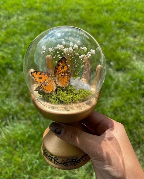 Emily on Instagram: "So I have been learning & prepping for this for quite some time & I am SO excited to share that I have created my first ever butterfly dome!!😊🦋 this has been such a learning process and I have always admired entomology art and even collect it myself but never thought I was capable of making something like this myself. I have a lot of ideas and fun things in store and I’m so eager to start this new journey in my artwork! ✨🌷🌻 #entomology #entomologyart #butterfly #butterfl Butterfly Dome Display, Butterfly Dome, Cloche Ideas, Pinterest Mom, Entomology Art, Taxidermy Decor, Taxidermy Display, Cottage Core Art, Butterfly Project