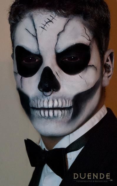 Skeleton | Skull by Duende. Halloween Men Beard, Bold Halloween Makeup, Halloween Hombre, Skull Face Paint, Halloweenský Makeup, Dead Makeup, Model Citizen, Skeleton Makeup, Sugar Skull Makeup