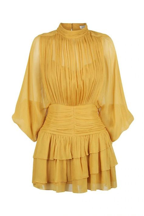 Iris Pin Tuck Frill Midi Dress | Saffron | Dresses | Shona Joy – Shona Joy International Ruched Mini Dress, Shona Joy, Chiffon Mini Dress, Fashionista Clothes, Modest Fashion Outfits, Sheer Chiffon, Midi Maxi Dress, Fancy Outfits, Long Sleeve Mini