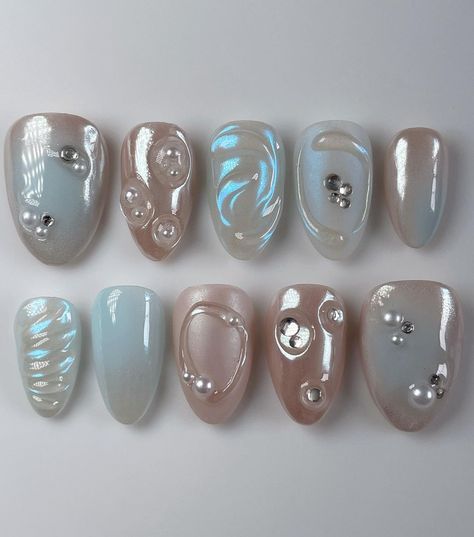 Nails Press On, Douyin Nails, Ongles Beiges, Ocean Nails, Orchid Nails, 3d Nail Designs, Nail Board, Colorful Nail, Beige Nails