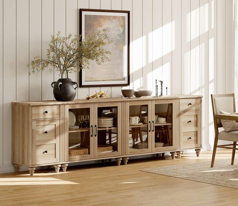 Coffee Bar Tables, Modern Farmhouse Sideboard, Tv Stand With Glass Doors, Kitchen Buffet Cabinet, Writing Room, Farmhouse Sideboard, Dining Ideas, Wood Tv Cabinet, Kitchen Buffet