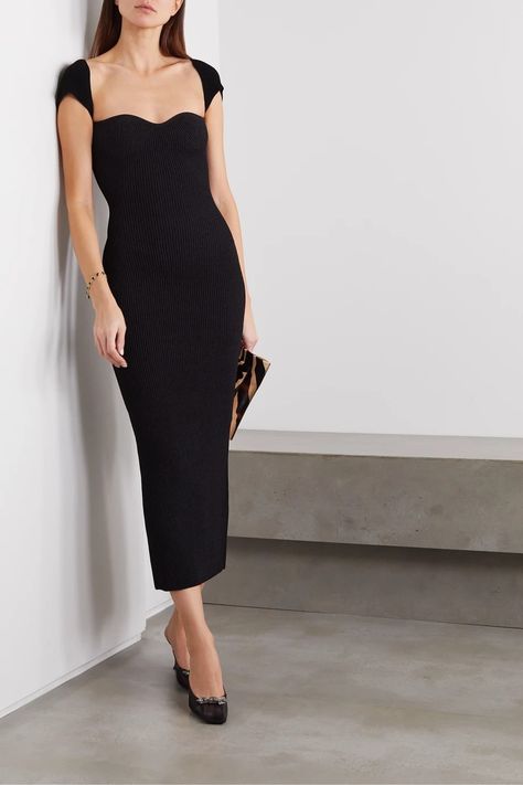 Black Midi Dress Formal, Midi Dress Formal, Slip Dresses, Runway Dresses, Black Midi, Mode Inspo, Looks Chic, Dress Formal, Knit Midi