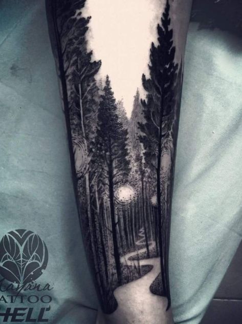 #blackandgreytattoo #naturetattoo #trees Bottom Half Arm Sleeve Tattoo, Forest Tattoo Arm, Forest Tattoo Sleeve, Tree Tat, Tree Sleeve Tattoo, Tree Tattoo Arm, Tree Sleeve, Tree Tattoo Men, Scene Tattoo