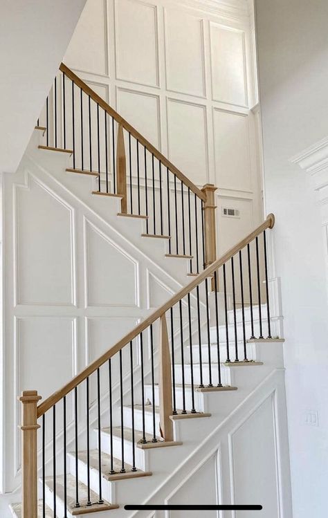 Wall Trim Ideas, Stair Moulding, Staircase Molding, Wall Trim Molding, Decorating Stairway Walls, Stairway Walls, Stairs Trim, Stairwell Wall, Stair Paneling