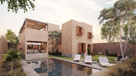 Akko-Tlani House in Tlayacapan, Morelos,|Visualization Narrow House Designs, Dubai Houses, Concrete Effect Paint, Adobe House, 3d Architectural Visualization, House Arch Design, Concrete House, Luxury Homes Interior, Sustainable Architecture