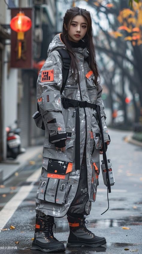 Cyberpunk Winter Outfit, Techwear Outfits Women, Techwear Design, Dystopia Clothes, Ninja Fashion, Cyberpunk Costume, Winter Outfit Casual, Japanese Cyberpunk, Fashion Show Poster