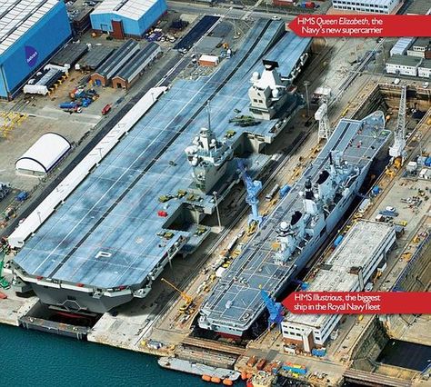 HMS Queen Elizabeth is being built in sections, which are then transported by sea to the Number 1 Dock at Rosyth, just north of Edinburgh, to be welded together British Aircraft Carrier, Hms Prince Of Wales, Hms Illustrious, Royal Navy Aircraft Carriers, Hms Queen Elizabeth, Navy Carriers, Battle Ships, Royal Navy Ships, Navy Aircraft Carrier